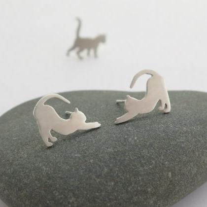 Cat Earrings - Sterling Silver Cat Lover Gift -..