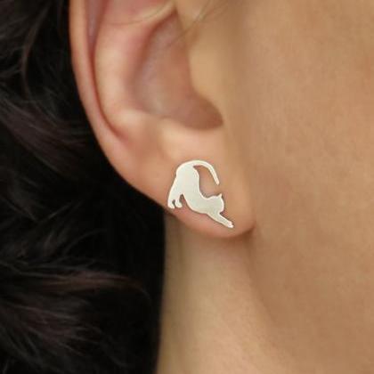 Cat Earrings - Sterling Silver Cat Lover Gift -..
