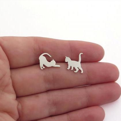 Cats Earrings - Sterling Silver Mismatched Cats..