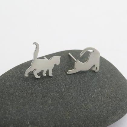 Cats Earrings - Sterling Silver Mismatched Cats..