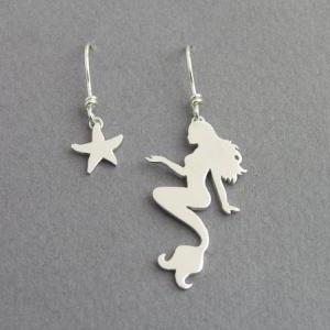 Mermaid And Starfish Dangle Earrings - Mismatched..