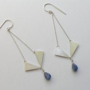 Long Dangle Triangles Earrings - Geometric Jewelry..