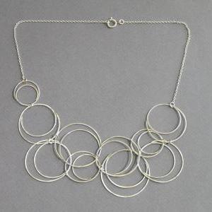 Sterling Silver Circles Bib Necklace - Bubbles..