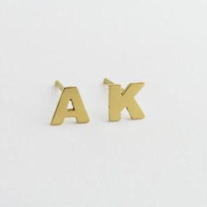 Initial Earrings - 14k Gold - Letters Studs - Hand..