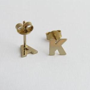 Initial Earrings - 14k Gold - Letters Studs - Hand..