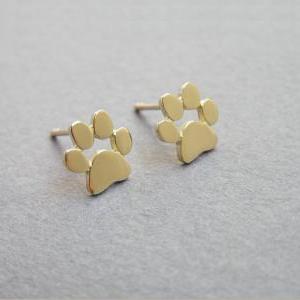 14k Gold Paw Print Earrings Solid Studs Cats And Dogs Lover 14k Gold Paw Print Earrings Solid