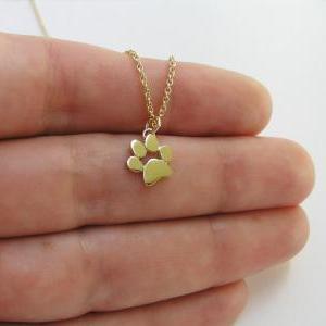 14k Gold Paw Print Necklace Pendant - Solid Gold..