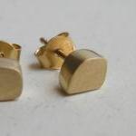 Solid Gold Stud Earrings - 14k Gold Freeform Cube..