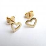 14k Gold Heart Earrings - Solid Gold Studs - Small..