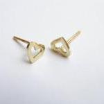14k Gold Heart Earrings - Solid Gold Studs - Small..