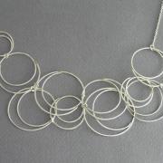 Sterling Silver Circles Bib Necklace, Bubbles Necklace, Asymmetrical, Spiral, Hand Made Necklace