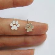 Paw Print Studs, Sterling Silver Earrings, Cats or Dogs Paws, hand cut