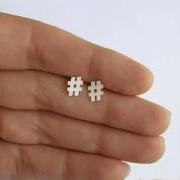 Sterling Silver Hashtag Earrings, Twitter Earrings, hash symbol studs