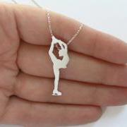 Figure Skater Necklace Pendant, Sterling Silver Ice Skating Woman Silhouette, Hand Cut
