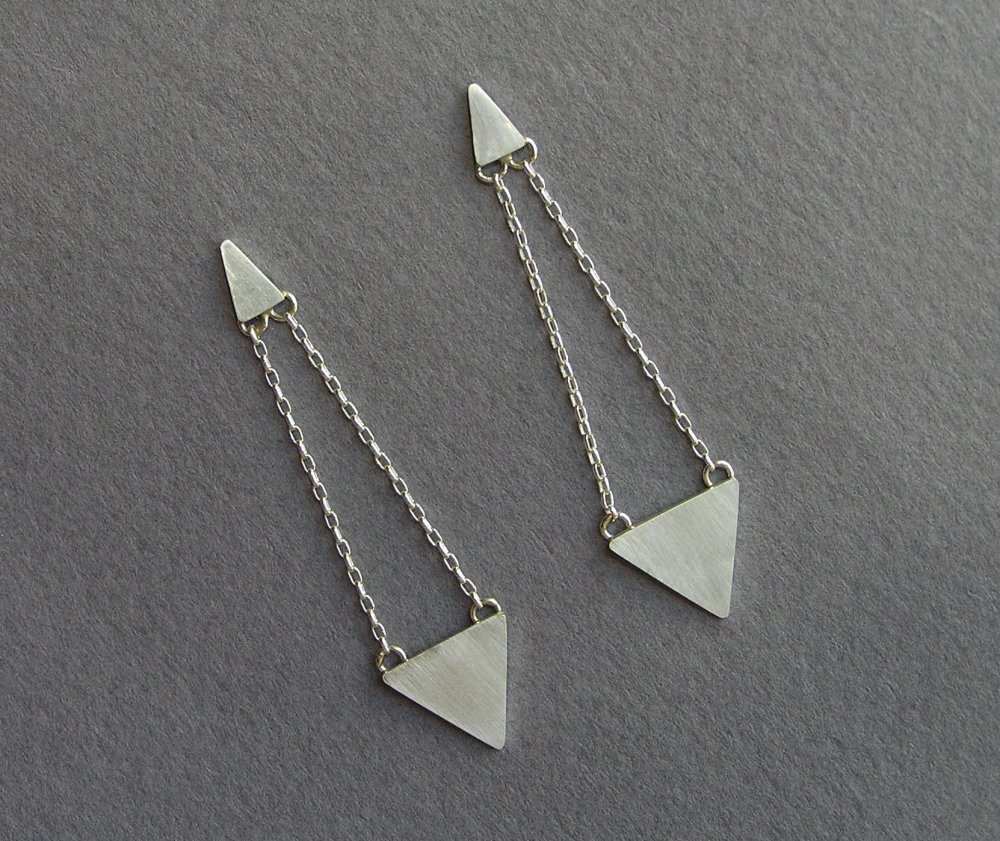 Triangles Dangle Earrings - Geometric Jewelry - Sterling Silver Post Earrings