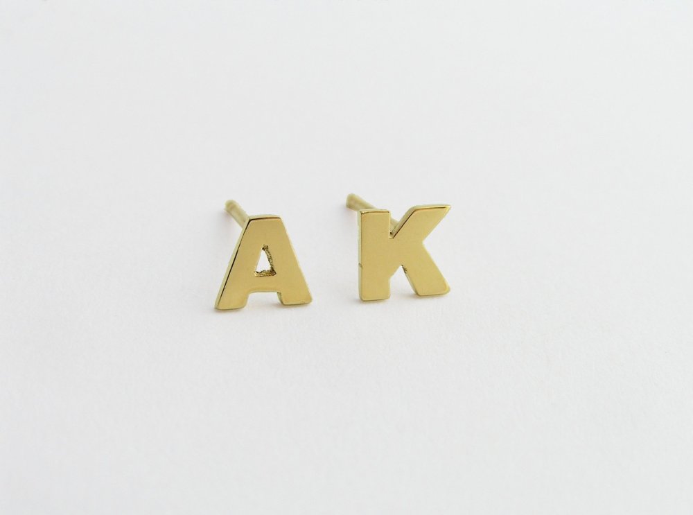 Initial Earrings - 14k Gold - Letters Studs - Hand Cut - Solid Gold Jewelry - Custom Order