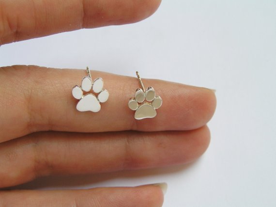 Paw Print Studs - Sterling Silver Earrings - Cats Or Dogs Paws - Hand Cut