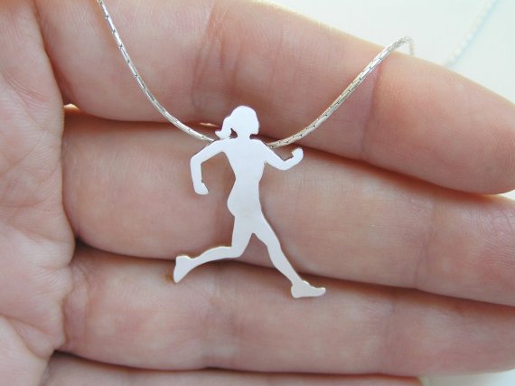 Sterling Silver Runner Neckalace Pendant - Running Woman Silhouette - Sport Jewelry - Hand Cut