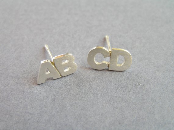 Initial Earrings Sterling Silver Studs Two Letters Initial Earrings Sterling Silver Studs Two Letters Alphabet Jewelry Personalized