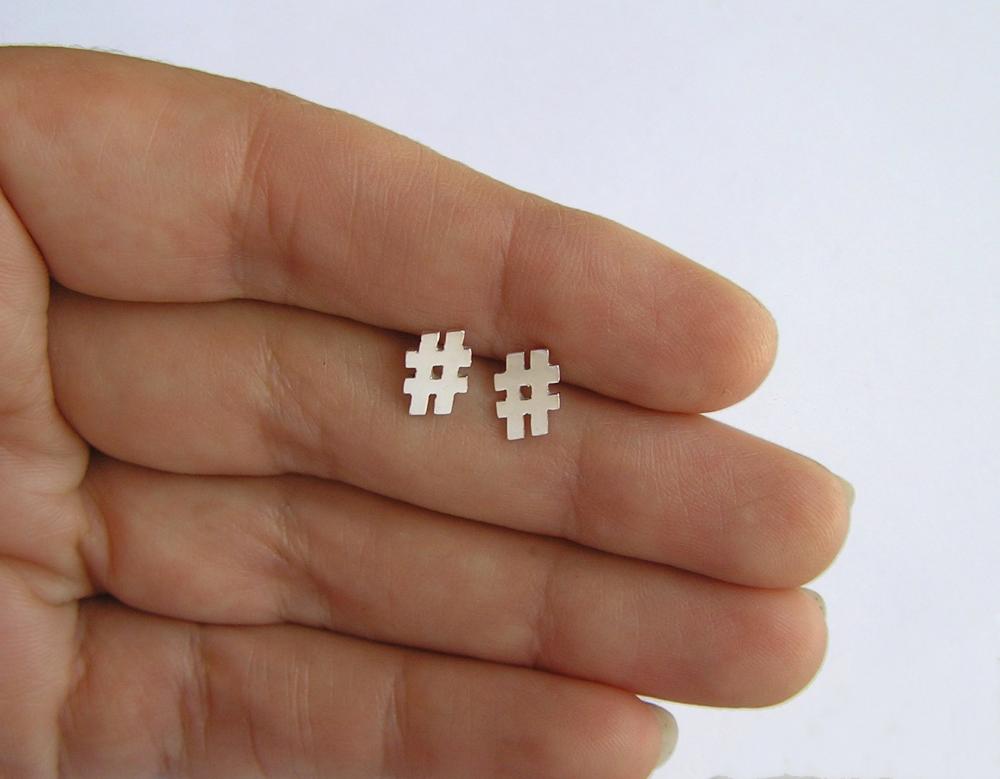 Sterling Silver Hashtag Earrings - Twitter Earrings - Hash Symbol Studs