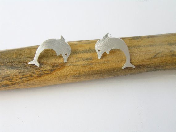 Sterling Silver Dolphin Stud Earrings - Animal Jewelry