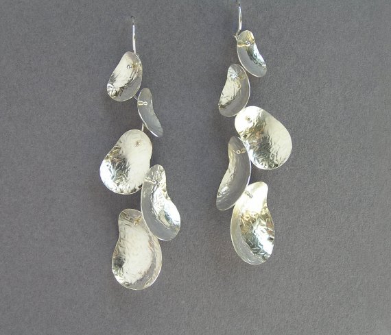 Sterling Silver Dalgle Earrings - Long Cluster Earrings - Leaves - Branch Earrings