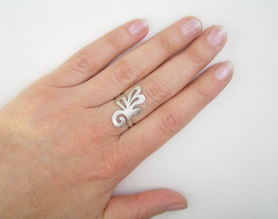 Sterling Silver Branch Ring - Swirling Leaf Ring - Lacy Leaf