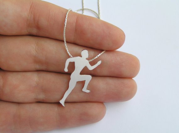 Silver Runner Necklace Pendant - Sterling Silver Running Man Silhouette Pendant - Hand Cut