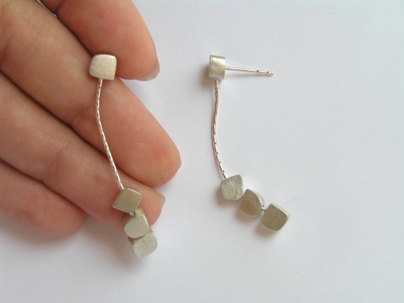 Long Sterling Silver Earrings - Dangle Cubes Earrings