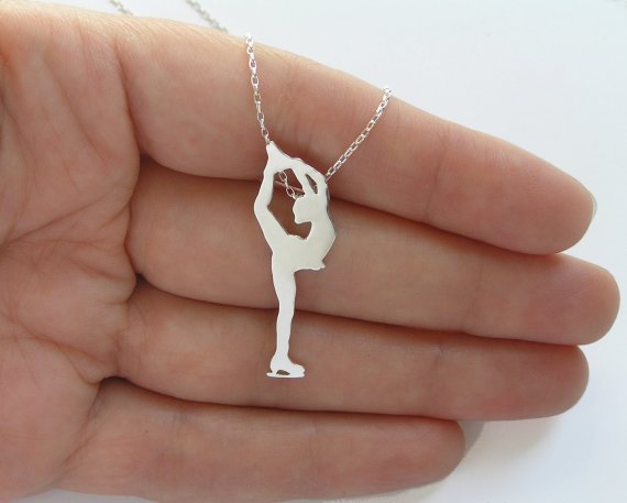 Figure Skater Necklace Pendant - Sterling Silver Ice Skating Woman Silhouette - Hand Cut