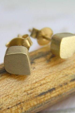 Solid Gold Stud Earrings - 14k Gold Freeform Cube Post Earrings